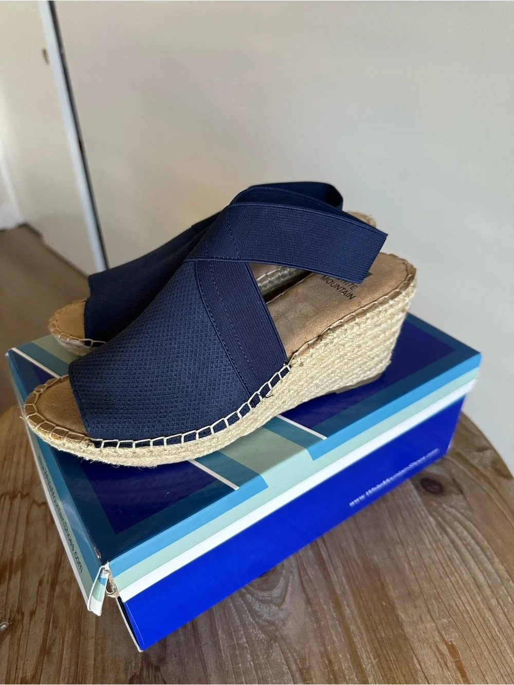 White Mountain Navy Crisscross Espadrille Wedge Sandals